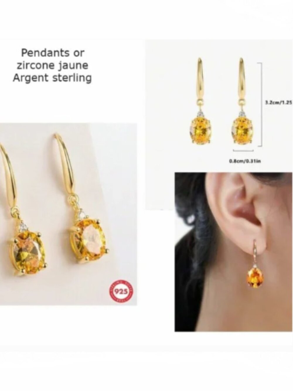 NWOT Nadri  Gold Sterling Silver Crystal Pendent earrings Cubic Zirconia stones
